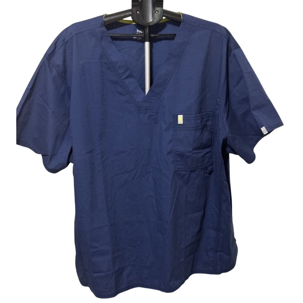 Code Happy Men’s Scrub Top 4XL Blue V Neck Antimicrobial Medical Uniform